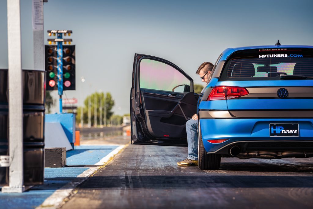 HP Tuners' branded Golf GTI at the track data logging with VCM Scanner.